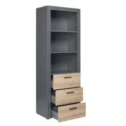 Etagère 3 niches en bois anthracite avec 3 tiroirs chêne artisan - ET12117