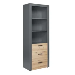 Etagère 3 niches en bois anthracite avec 3 tiroirs chêne artisan - ET12117