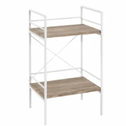 Etagère 2 plateaux en bois imitation chêne clair et blanc laqué - ET15006
