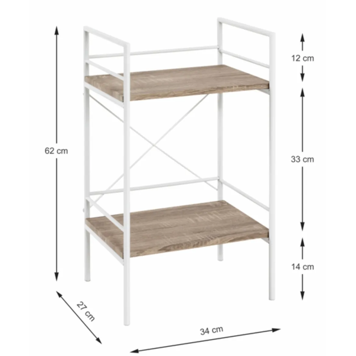 Etagère 2 plateaux en bois imitation chêne clair et blanc laqué - ET15006