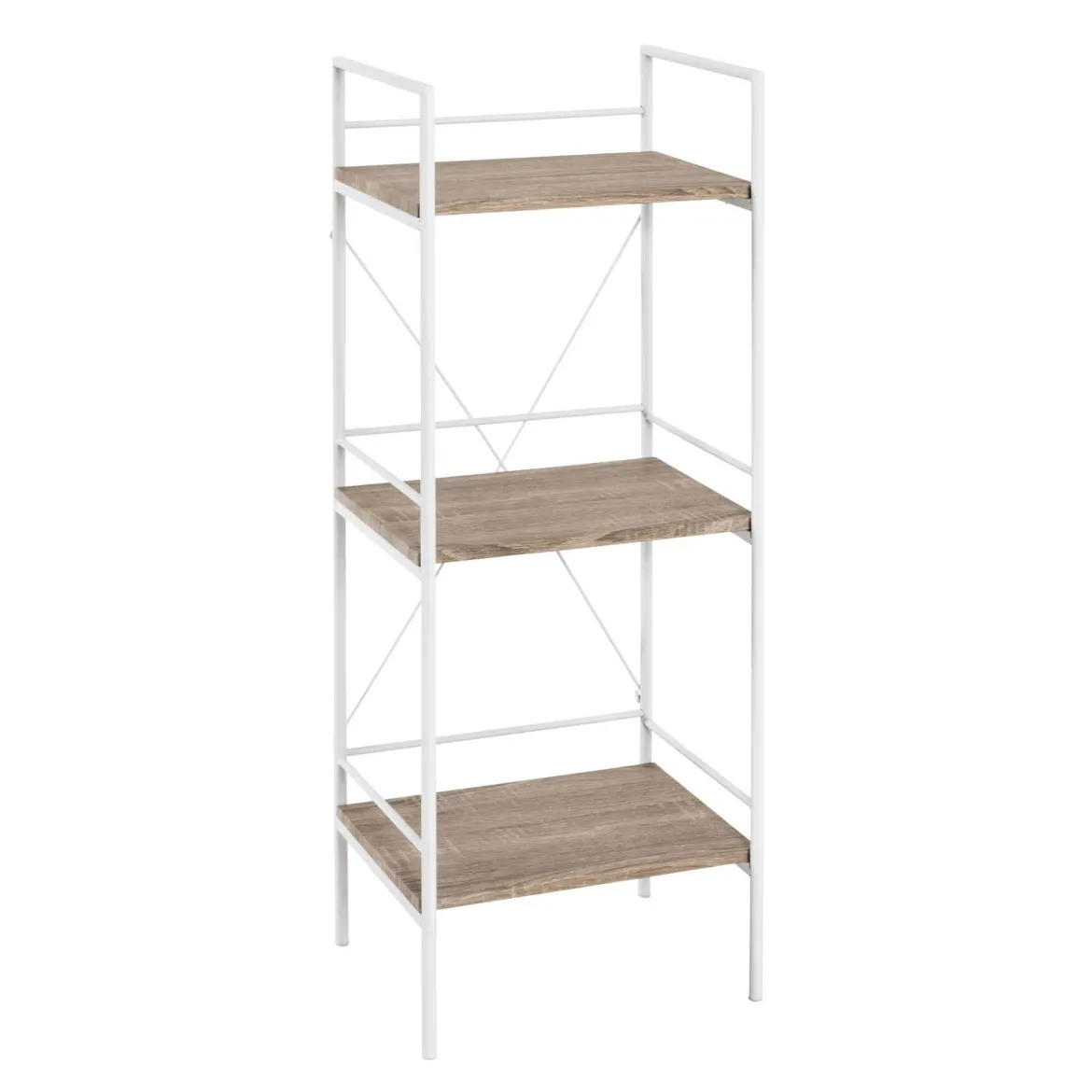 Etagère 3 plateaux en bois imitation chêne clair et blanc laqué - ET15007