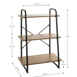 Etagère 3 plateaux en bois imitation chêne et noir laqué - ET15052