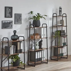 Etagère 3 plateaux en bois imitation chêne et noir laqué - ET15052