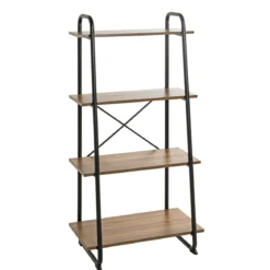 Etagère 4 plateaux en bois imitation chêne et noir laqué - ET15053