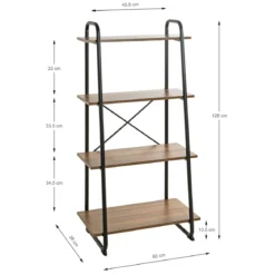 Etagère 4 plateaux en bois imitation chêne et noir laqué - ET15053