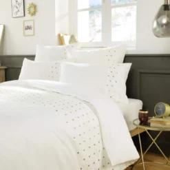 Housse de couette brodée plis religieuses blanc