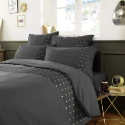 Housse de couette brodée plis religieuses anthracite