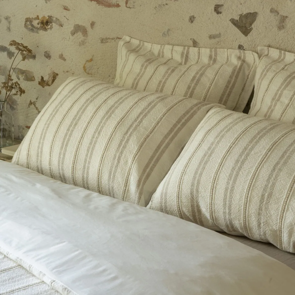 Housse de couette coton rayure blanc Terre de Nuit Olympe