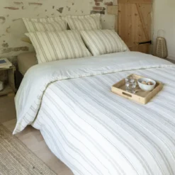 Housse de couette coton rayure blanc Terre de Nuit Olympe
