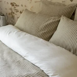 Housse de couette coton rayure beige Terre de Nuit Dune