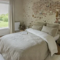 Housse de couette coton rayure beige Terre de Nuit Dune