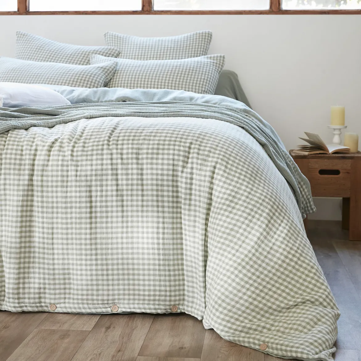 Housse de couette gaze de coton carreaux Terre de Nuit Vichy