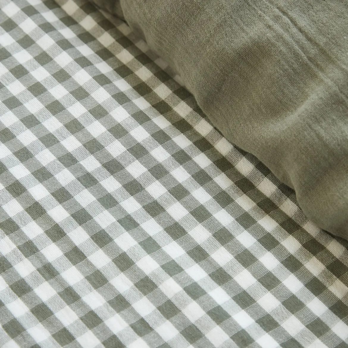 Housse de couette gaze de coton carreaux Terre de Nuit Vichy