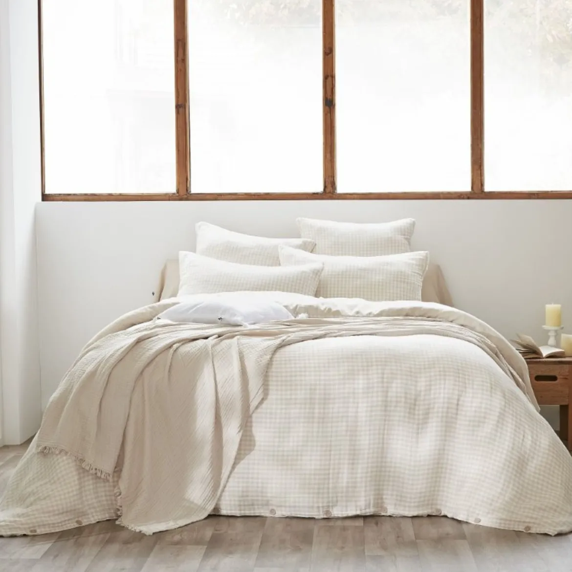 Housse de couette gaze de coton carreaux Terre de Nuit Vichy