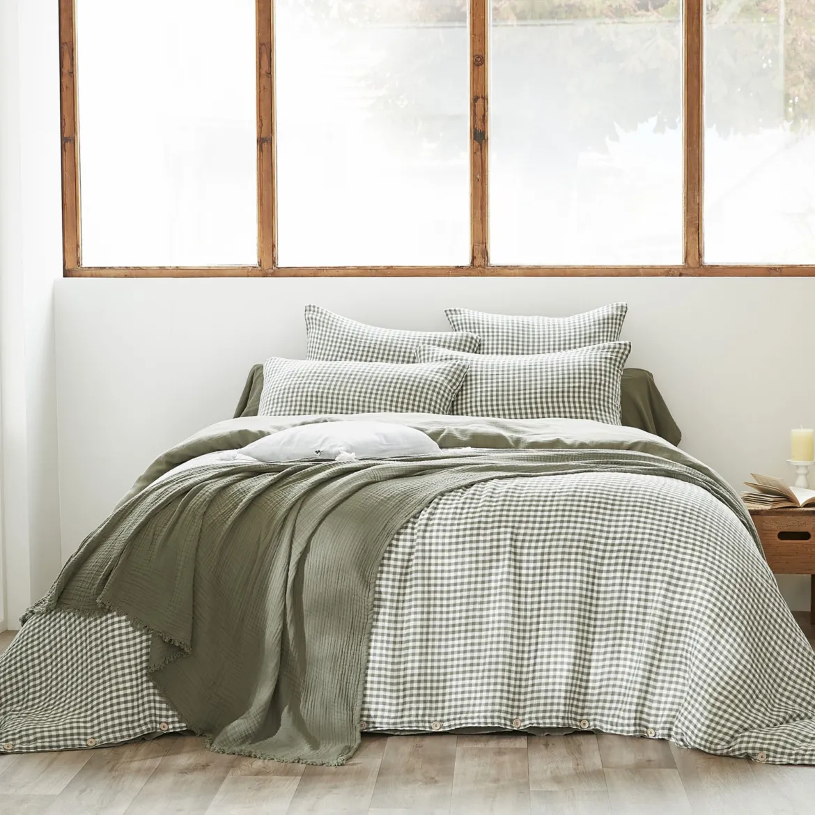 Housse de couette gaze de coton carreaux Terre de Nuit Vichy