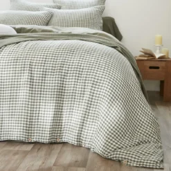 Housse de couette gaze de coton carreaux Terre de Nuit Vichy