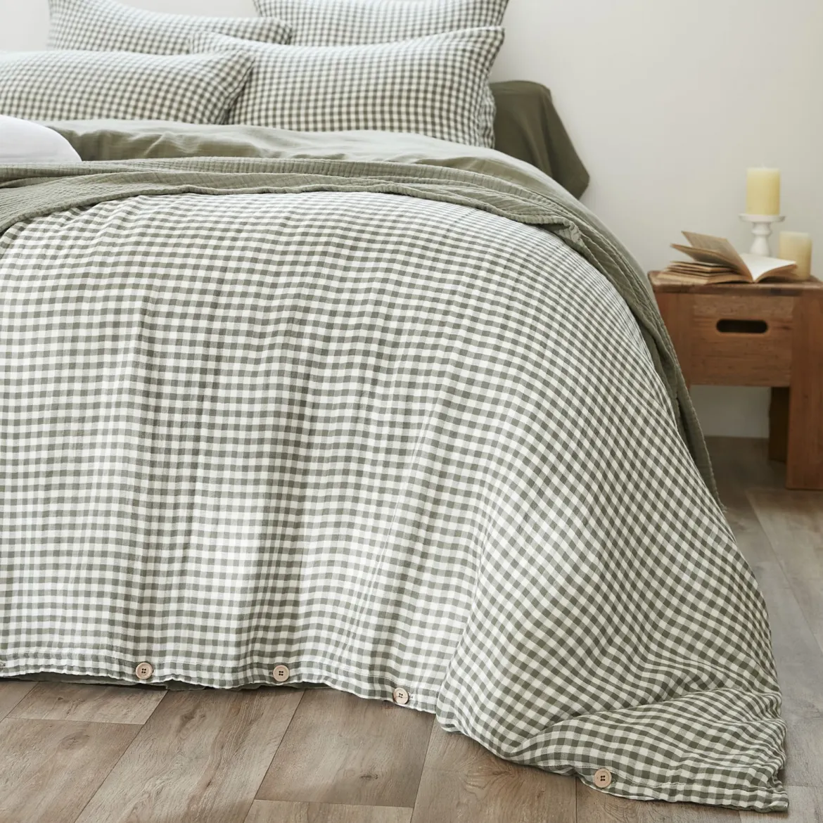 Housse de couette gaze de coton carreaux Terre de Nuit Vichy