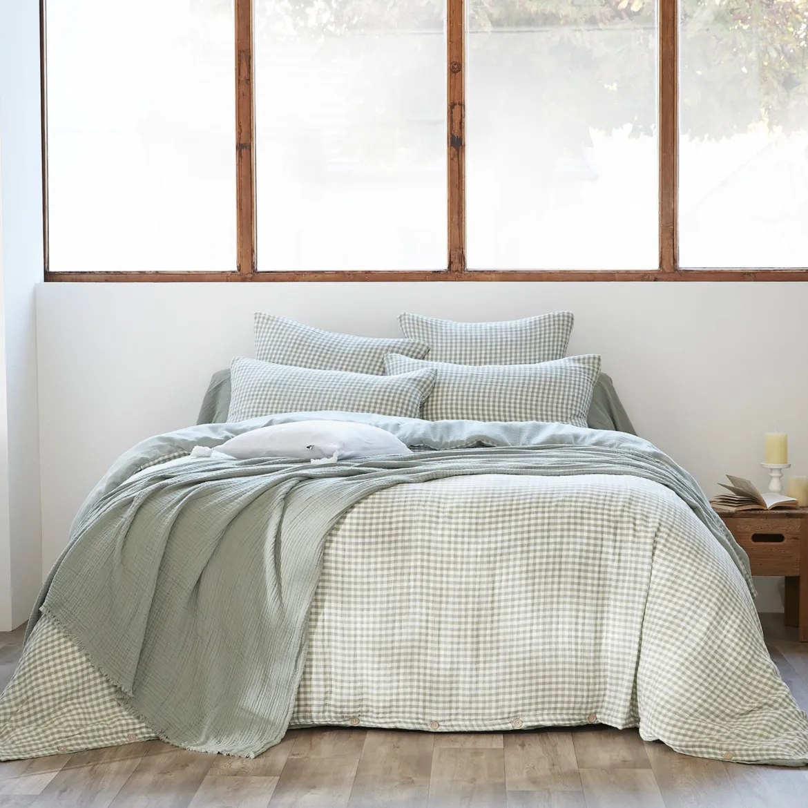 Housse de couette gaze de coton carreaux Terre de Nuit Vichy