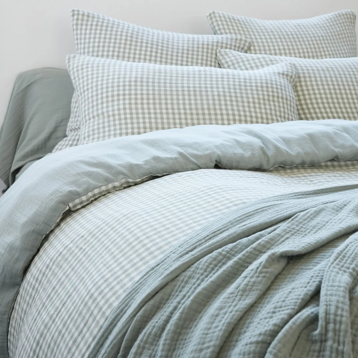 Housse de couette gaze de coton carreaux Terre de Nuit Vichy