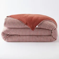 Housse de couette gaze de coton carreaux Terre de Nuit Vichy
