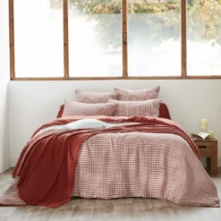 Housse de couette gaze de coton carreaux Terre de Nuit Vichy
