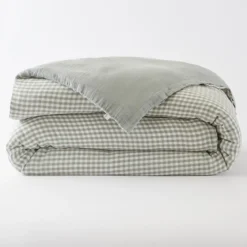 Housse de couette gaze de coton carreaux Terre de Nuit Vichy
