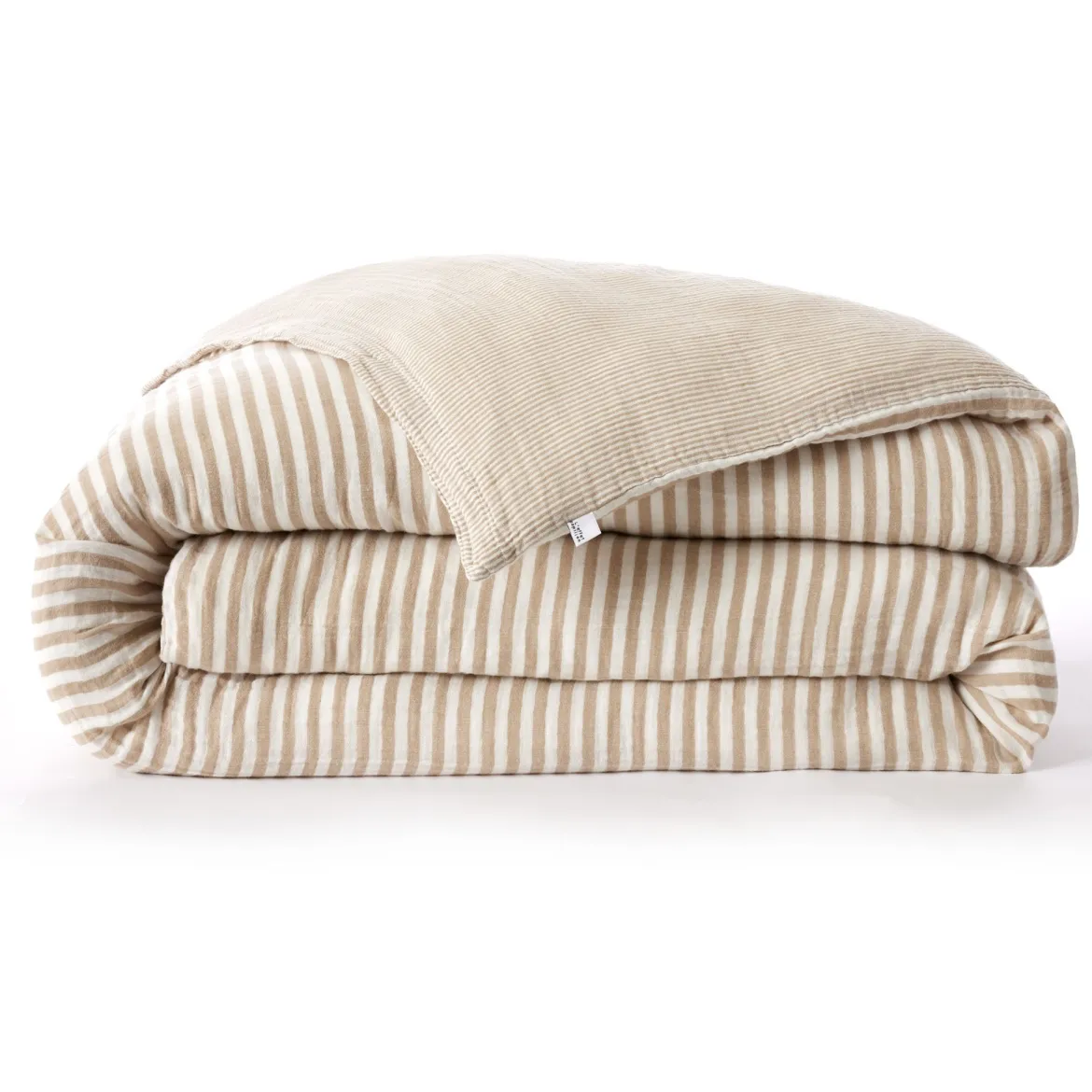 Housse de couette gaze de coton à rayures beige Terre de Nuit Ninon