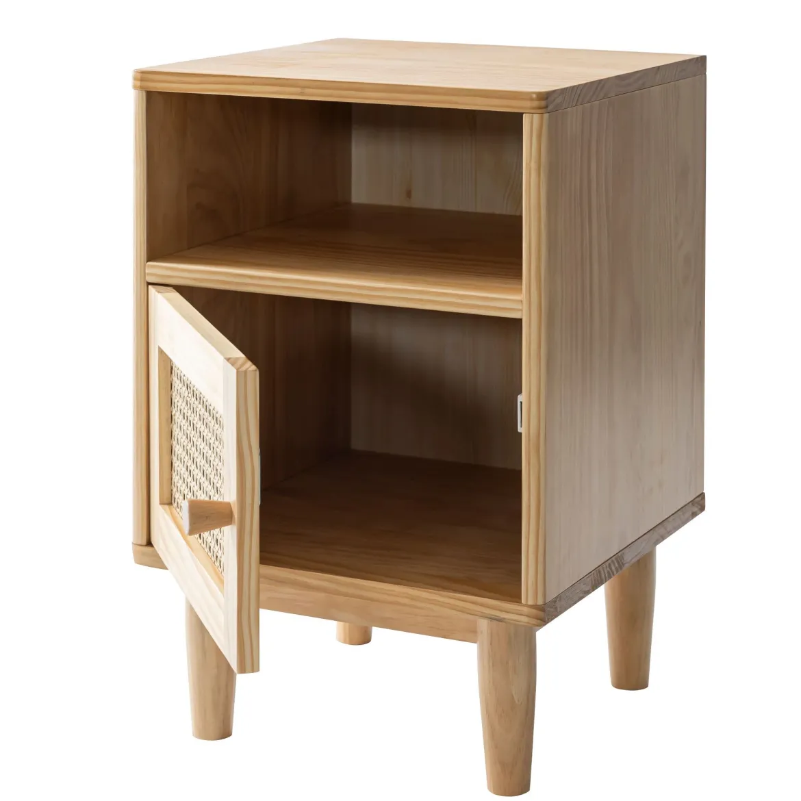 Lit adulte en pin massif tête de lit cannage + 2 chevets cannage ANNA