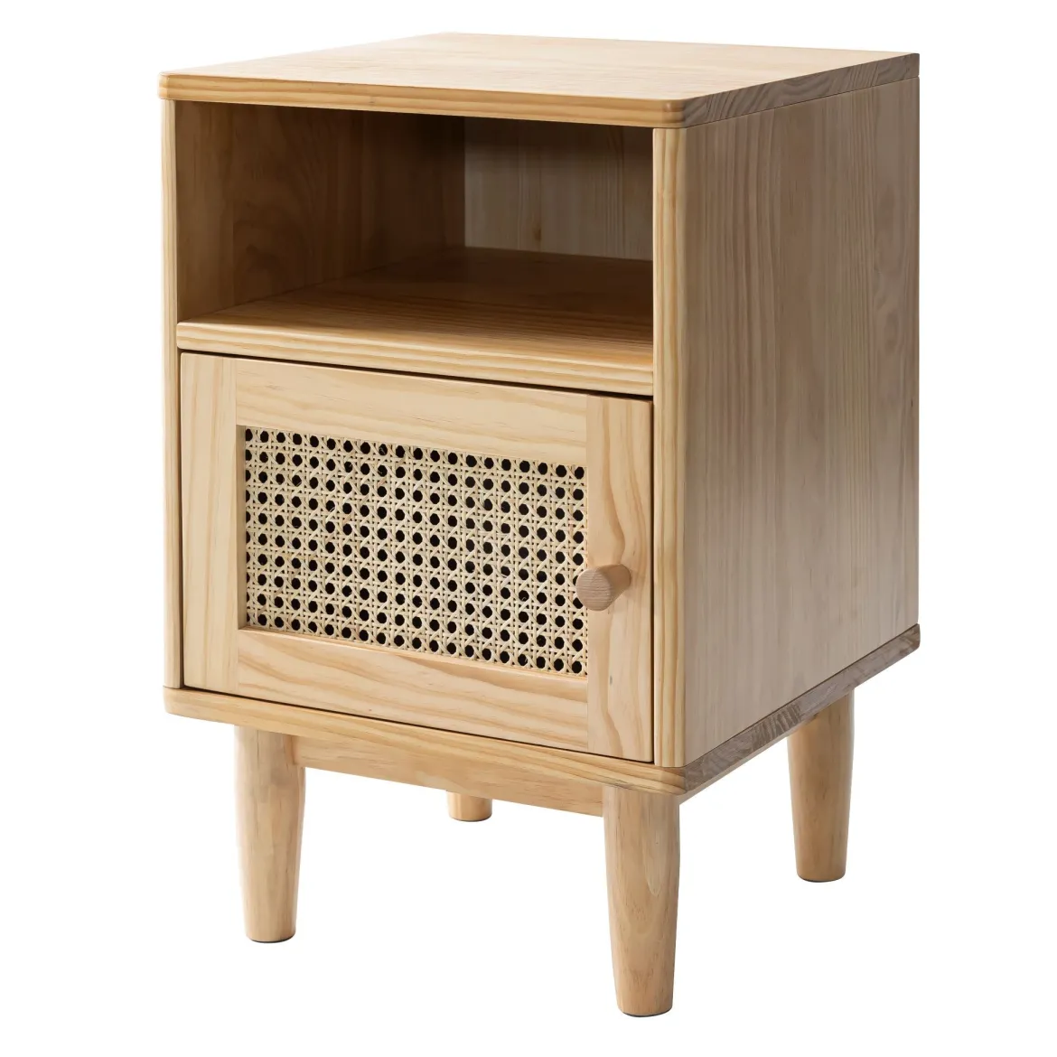 Lit adulte en pin massif tête de lit cannage + 2 chevets cannage ANNA