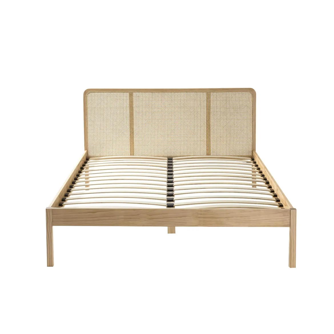Lit adulte en pin massif tête de lit cannage + 2 chevets cannage ANNA