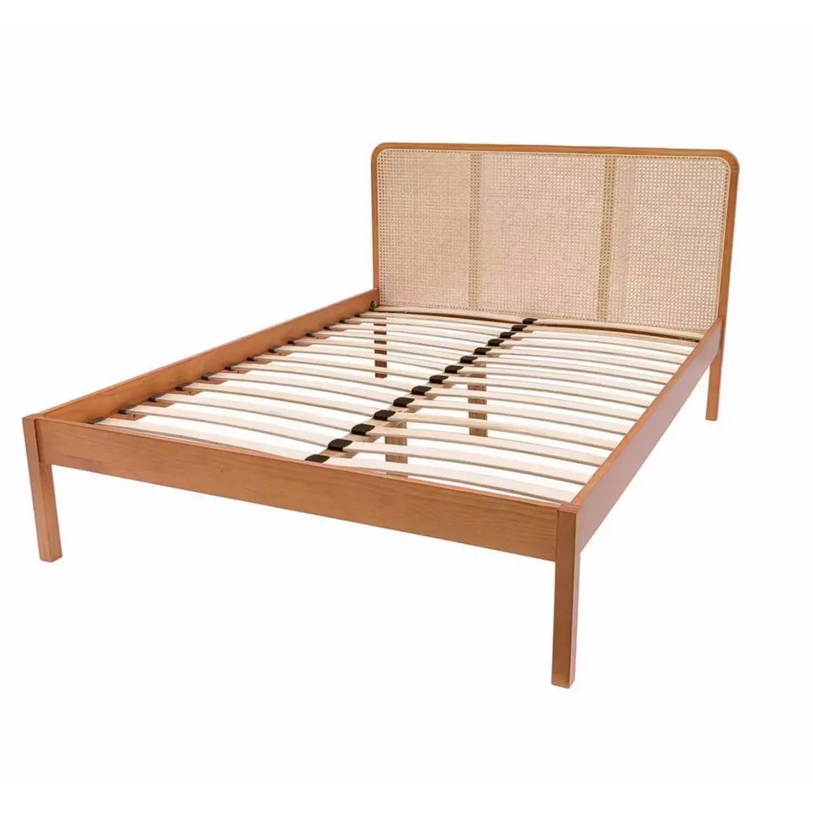 Lit adulte en pin massif tête de lit cannage ANNA - LT17021