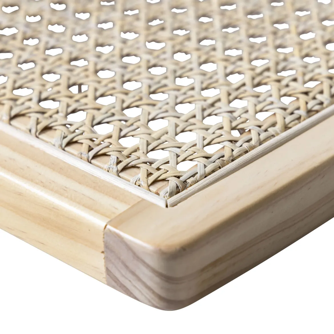 Lit adulte en pin massif tête de lit cannage + set de 2 chevets cannage ANNA