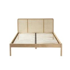 Lit adulte en pin massif tête de lit cannage + set de 2 chevets cannage ANNA