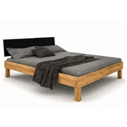Lit avec pieds carrés en chêne massif clair et tête de lit noire - LT36005