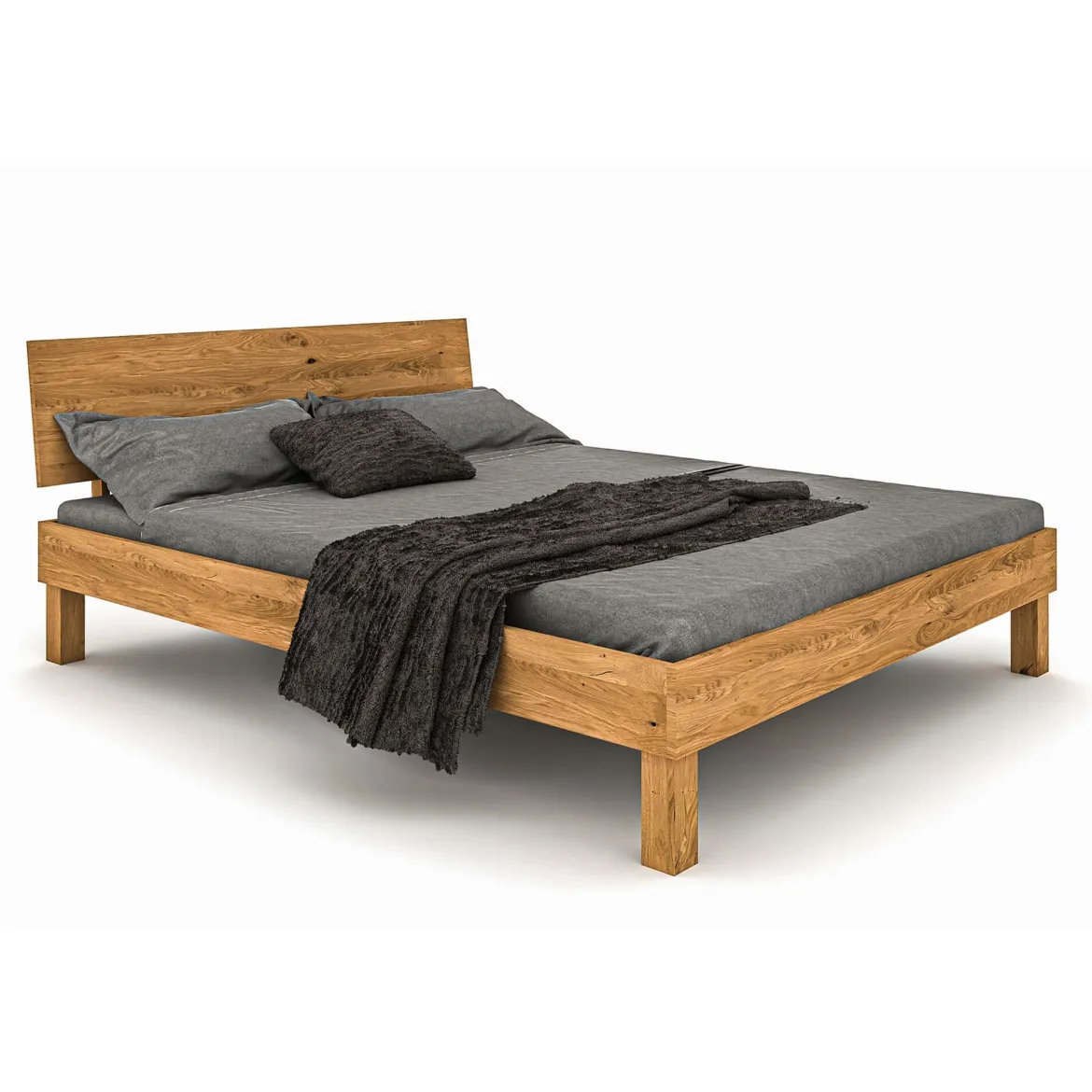 Lit avec pieds carrés et tête de lit en chêne massif clair - LT36004