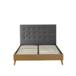 Lit avec sommier et tête de lit capitonnée en velours