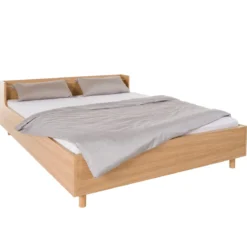 Lit avec tête de lit incurvée et pieds en bois massif 160x200 - LT0079