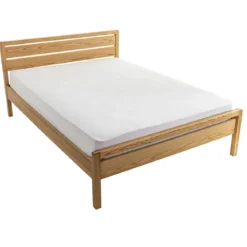 Lit avec tête de lit intégrée en MDF plaquage chêne et pieds en chêne massif - LT17013