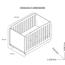 Lit bébé à barreaux LOUISON 60x120 - LT7086