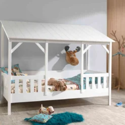 Lit cabane enfant avec toit en bois 90x200
