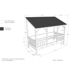 Lit cabane enfant avec toit en bois 90x200
