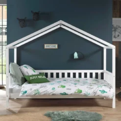 Lit cabane enfant à barreaux en bois massif 90x200 - LT2021