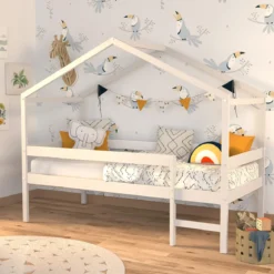 Lit cabane enfant bois blanc laqué 90x190 - LT14054