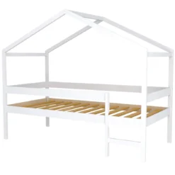Lit cabane enfant bois blanc laqué 90x190 - LT14054