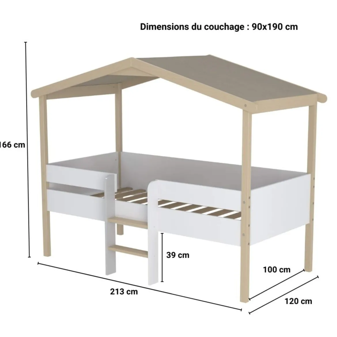 Lit cabane enfant en hêtre massif 90x190 - LT14051