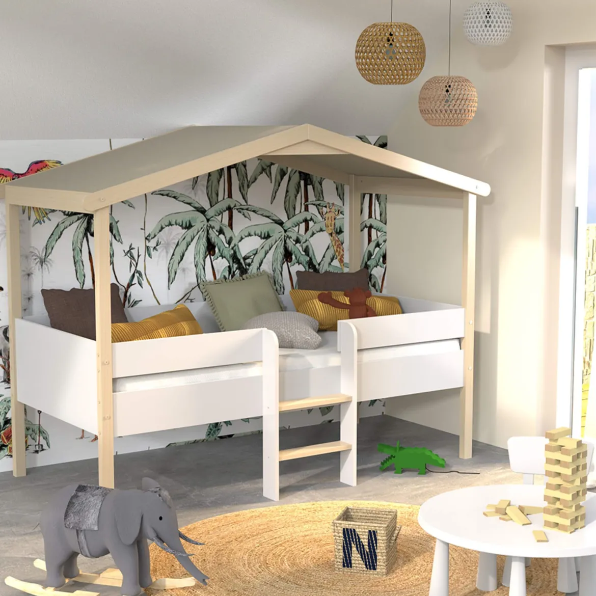 Lit cabane enfant en hêtre massif 90x190 - LT14051
