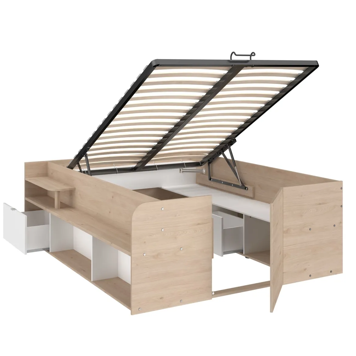 Lit coffre avec multiples rangements 140x190/200