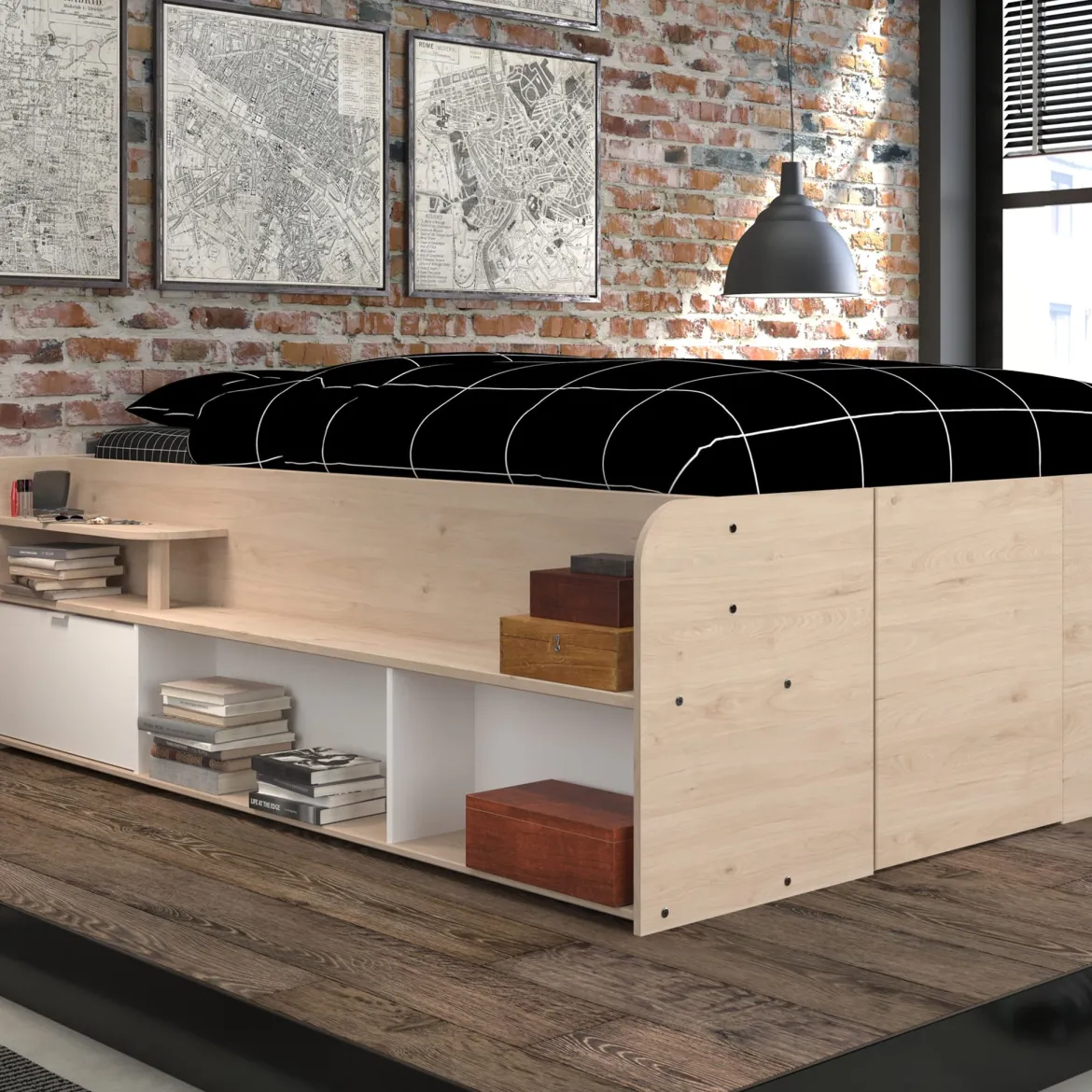 Lit coffre avec multiples rangements 140x190/200