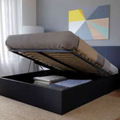 Lit coffre en métal avec revêtement simili cuir noir - LT14020