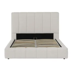 Lit coffre en tissu avec tête de lit beige